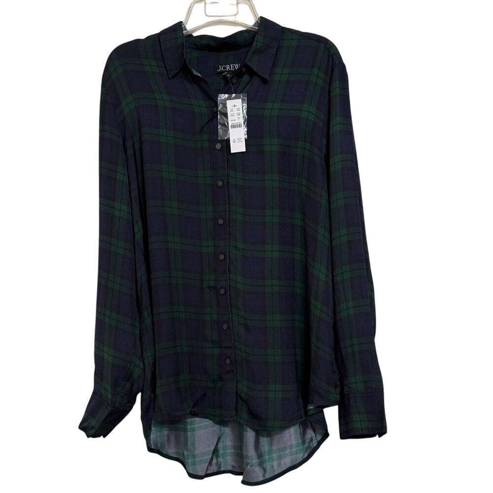 J. Crew Navy and Green Tartan Plaid Button Down Shirt Size L NEW